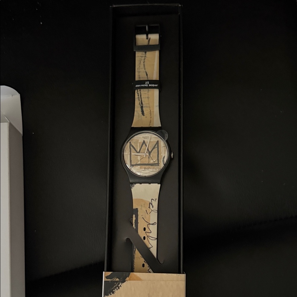 Swatch Abstract Black and Cream Watch basquiat crown